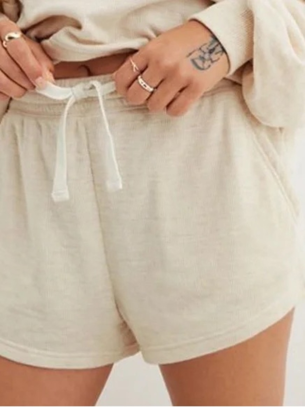 aerie Cream Drawstring Athletic Lounge Shorts NWOT